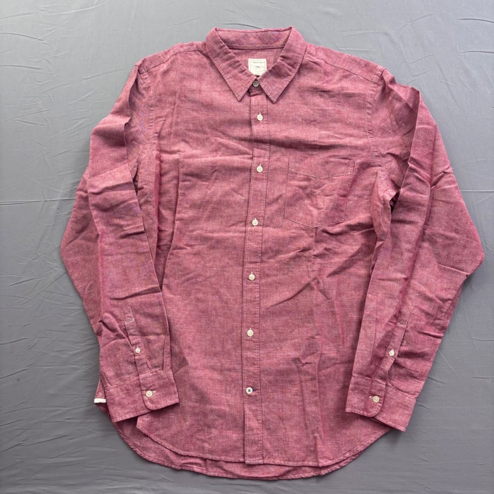 Gap Mens XL Red Linen Cotton Blend Long Sleeve Button Down Shirt Pocket RN54023